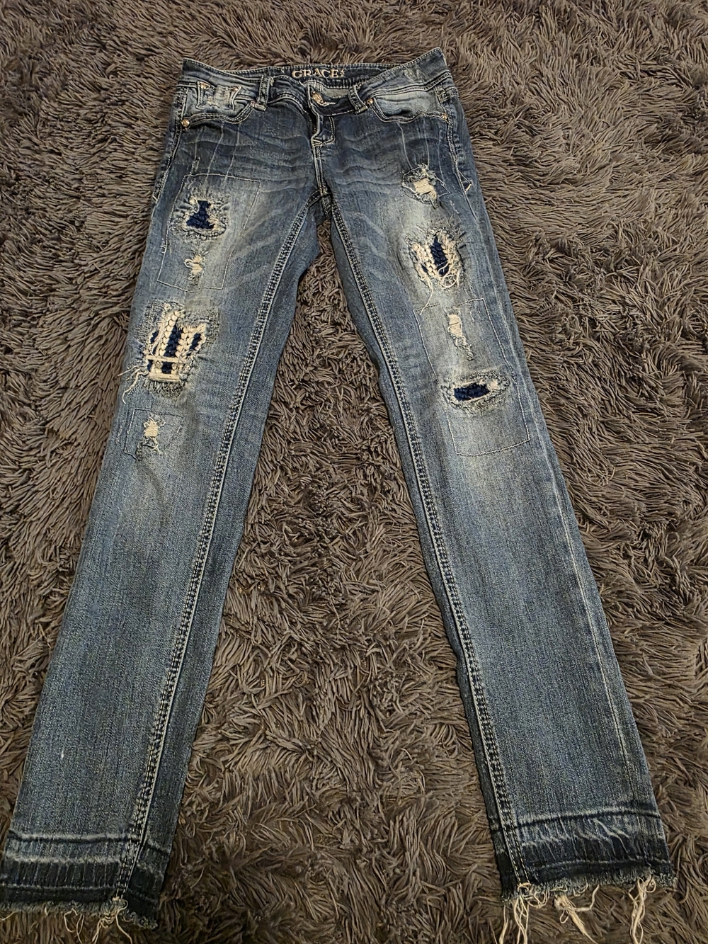 Grace In LA Skinny Distressed Blue Jeans SZ 25